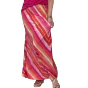 SUSAN GRAVER PINK STRIPED LIQUID KNIT MAXI SKIRT SZ 3X